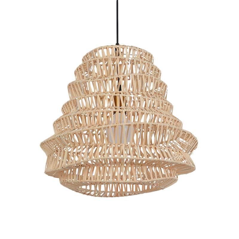 Laser Cut Hanging Lamp Chinese Bamboo 1 Head Beige Pendant Light Fixture, 12"/18" Wide Clearhalo 'Ceiling Lights' 'Pendant Lights' 'Pendants' Lighting' 379932