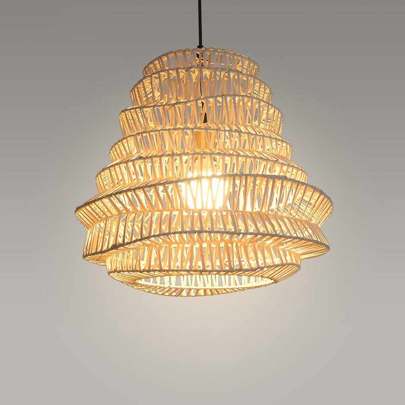 Laser Cut Hanging Lamp Chinese Bamboo 1 Head Beige Pendant Light Fixture, 12"/18" Wide Clearhalo 'Ceiling Lights' 'Pendant Lights' 'Pendants' Lighting' 379933