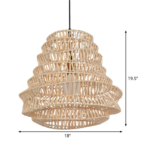 Laser Cut Hanging Lamp Chinese Bamboo 1 Head Beige Pendant Light Fixture, 12"/18" Wide Clearhalo 'Ceiling Lights' 'Pendant Lights' 'Pendants' Lighting' 379935