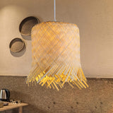 Hand Twisted Pendant Lamp Japanese Bamboo 1 Head 8"/10" Wide Beige Ceiling Hanging Light Clearhalo 'Ceiling Lights' 'Pendant Lights' 'Pendants' Lighting' 379936