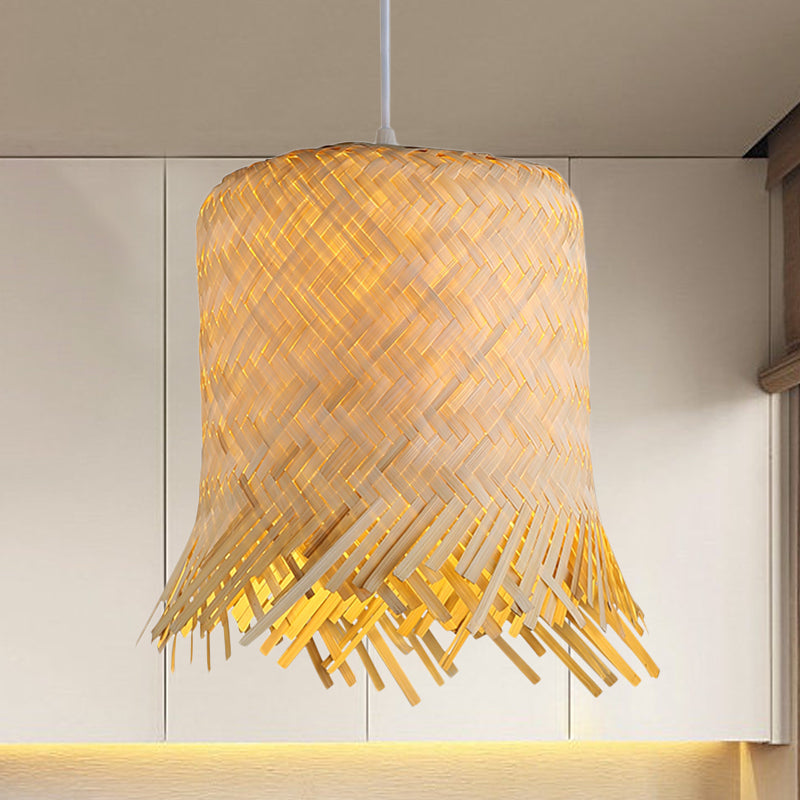 Hand Twisted Pendant Lamp Japanese Bamboo 1 Head 8"/10" Wide Beige Ceiling Hanging Light Clearhalo 'Ceiling Lights' 'Pendant Lights' 'Pendants' Lighting' 379937