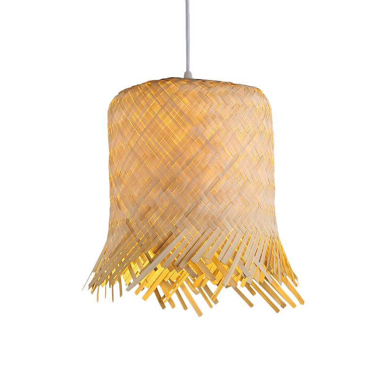 Hand Twisted Pendant Lamp Japanese Bamboo 1 Head 8"/10" Wide Beige Ceiling Hanging Light Clearhalo 'Ceiling Lights' 'Pendant Lights' 'Pendants' Lighting' 379938