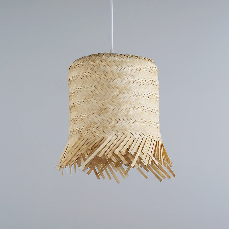 Hand Twisted Pendant Lamp Japanese Bamboo 1 Head 8"/10" Wide Beige Ceiling Hanging Light Clearhalo 'Ceiling Lights' 'Pendant Lights' 'Pendants' Lighting' 379939