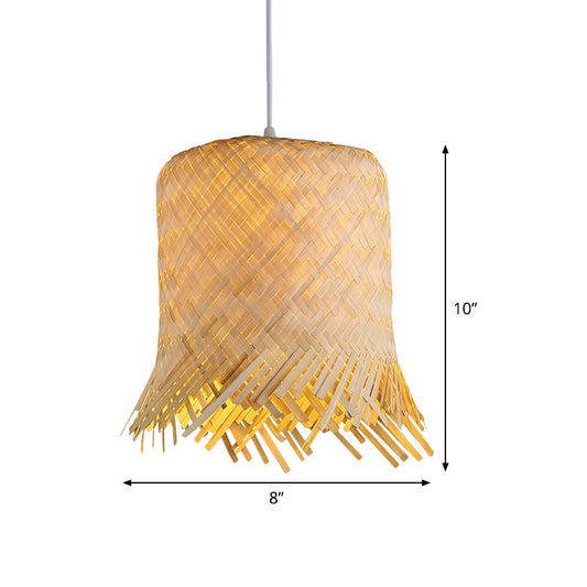 Hand Twisted Pendant Lamp Japanese Bamboo 1 Head 8"/10" Wide Beige Ceiling Hanging Light Clearhalo 'Ceiling Lights' 'Pendant Lights' 'Pendants' Lighting' 379940