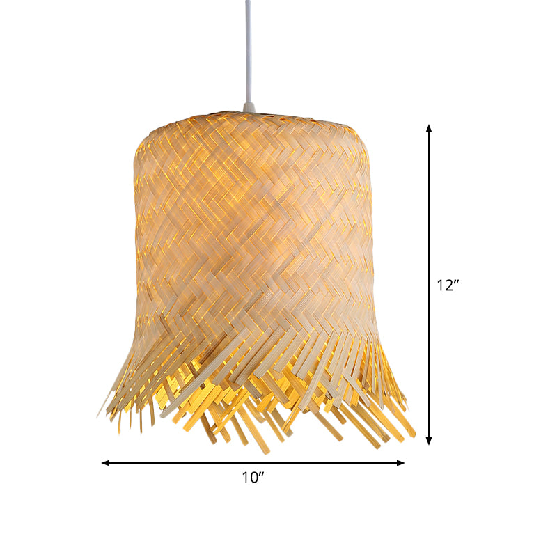 Hand Twisted Pendant Lamp Japanese Bamboo 1 Head 8"/10" Wide Beige Ceiling Hanging Light Clearhalo 'Ceiling Lights' 'Pendant Lights' 'Pendants' Lighting' 379941