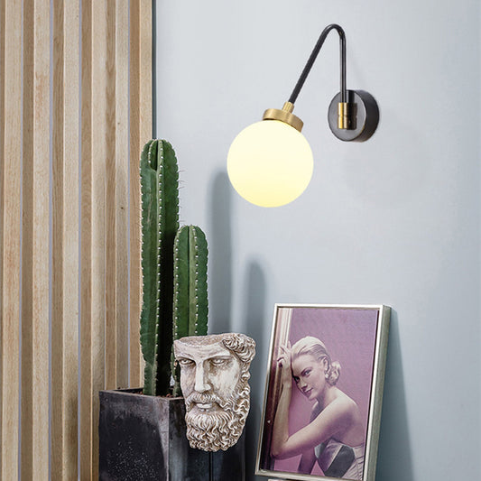 1/2 Lights Global Wall Mount Light Mid Century Modern Opal Glass Wall Sconce in Brass 1.0 White Clearhalo 'Cast Iron' 'Glass' 'Industrial' 'Modern wall lights' 'Modern' 'Tiffany' 'Traditional wall lights' 'Vanity Lights' 'Wall Lights' Lighting' 379942