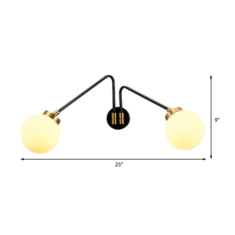 1/2 Lights Global Wall Mount Light Mid Century Modern Opal Glass Wall Sconce in Brass Clearhalo 'Cast Iron' 'Glass' 'Industrial' 'Modern wall lights' 'Modern' 'Tiffany' 'Traditional wall lights' 'Vanity Lights' 'Wall Lights' Lighting' 379949