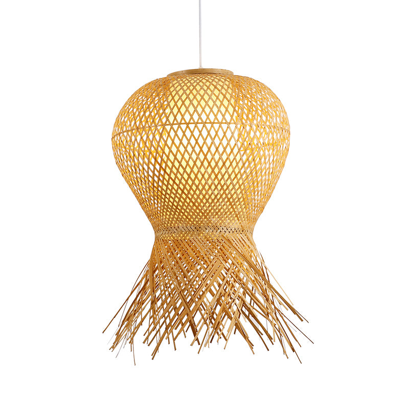 Japanese Hand-Worked Pendant Light Bamboo 1 Bulb Suspended Lighting Fixture in Beige Clearhalo 'Ceiling Lights' 'Pendant Lights' 'Pendants' Lighting' 379953