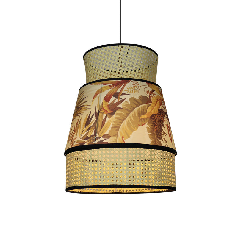 Chinese 1 Head Ceiling Lamp Beige Flared Hanging Pendant Light with Rattan Shade Clearhalo 'Ceiling Lights' 'Pendant Lights' 'Pendants' Lighting' 379959