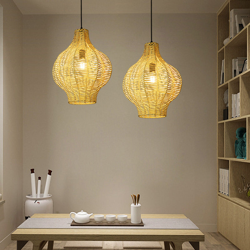 1 Head Tearoom Ceiling Light Asian Beige Pendant Lighting Fixture with Lantern Bamboo Shade Beige Clearhalo 'Ceiling Lights' 'Pendant Lights' 'Pendants' Lighting' 379966_f4cd8730-7af8-4d10-885b-b40d6fc169be