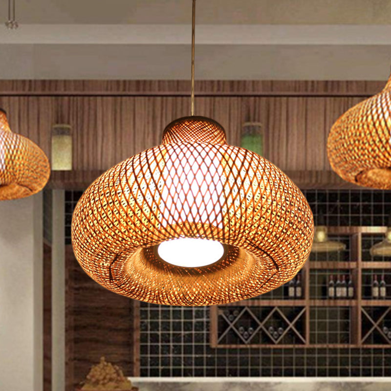 Jar Bamboo Ceiling Lamp Chinese 1 Bulb Flaxen Hanging Pendant Light for Dining Room Flaxen Clearhalo 'Ceiling Lights' 'Pendant Lights' 'Pendants' Lighting' 379971_16da9a43-4e63-445a-9f14-ef44daa30522