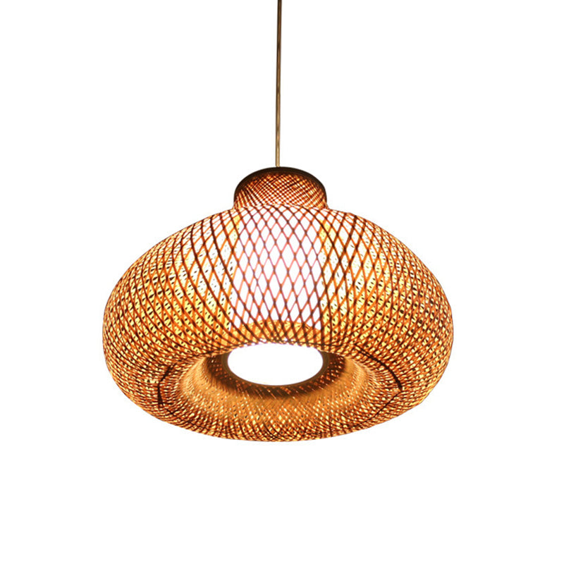 Jar Bamboo Ceiling Lamp Chinese 1 Bulb Flaxen Hanging Pendant Light for Dining Room Clearhalo 'Ceiling Lights' 'Pendant Lights' 'Pendants' Lighting' 379973