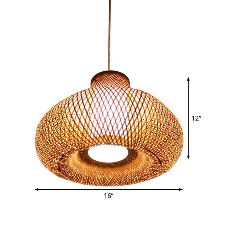 Jar Bamboo Ceiling Lamp Chinese 1 Bulb Flaxen Hanging Pendant Light for Dining Room Clearhalo 'Ceiling Lights' 'Pendant Lights' 'Pendants' Lighting' 379975