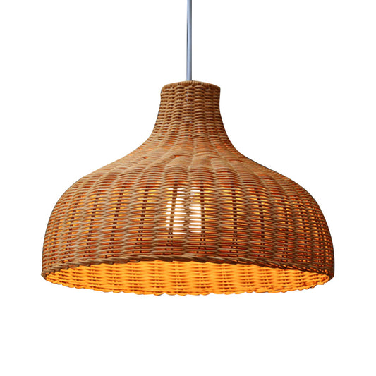 Chinese Dome Hanging Lamp Rattan 1 Bulb Ceiling Pendant Light in Orange for Restaurant Clearhalo 'Ceiling Lights' 'Pendant Lights' 'Pendants' Lighting' 379978