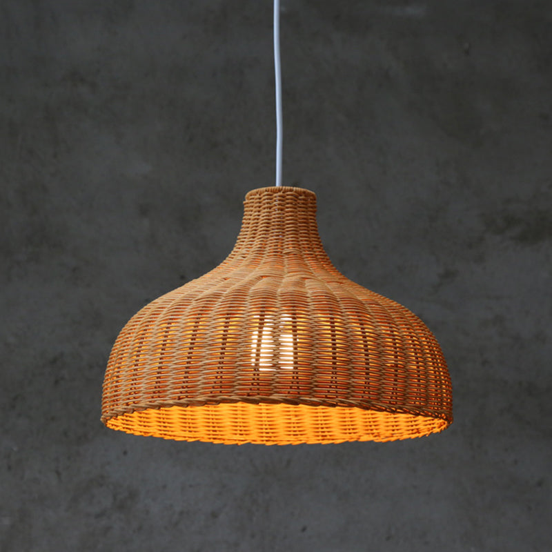 Chinese Dome Hanging Lamp Rattan 1 Bulb Ceiling Pendant Light in Orange for Restaurant Clearhalo 'Ceiling Lights' 'Pendant Lights' 'Pendants' Lighting' 379979