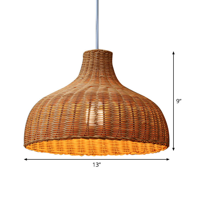 Chinese Dome Hanging Lamp Rattan 1 Bulb Ceiling Pendant Light in Orange for Restaurant Clearhalo 'Ceiling Lights' 'Pendant Lights' 'Pendants' Lighting' 379980