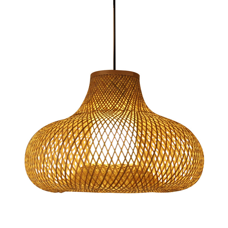 Bamboo Handwoven Pendant Lighting Japanese 1 Head Ceiling Suspension Lamp in Flaxen Clearhalo 'Ceiling Lights' 'Pendant Lights' 'Pendants' Lighting' 379983