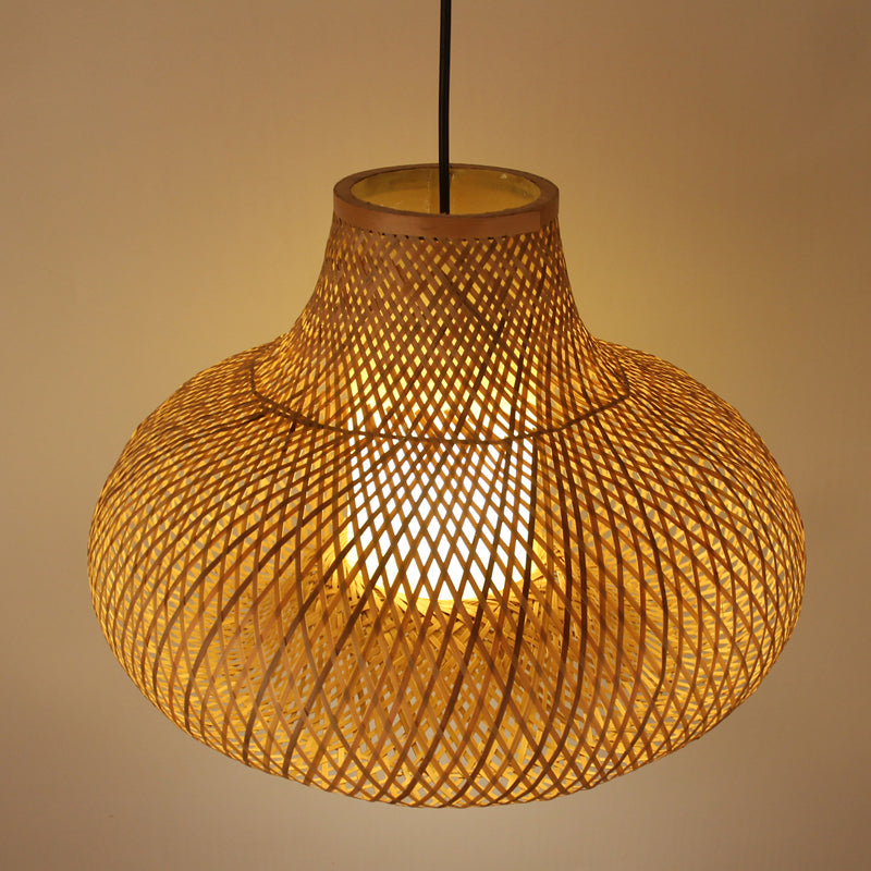 Bamboo Handwoven Pendant Lighting Japanese 1 Head Ceiling Suspension Lamp in Flaxen Clearhalo 'Ceiling Lights' 'Pendant Lights' 'Pendants' Lighting' 379984