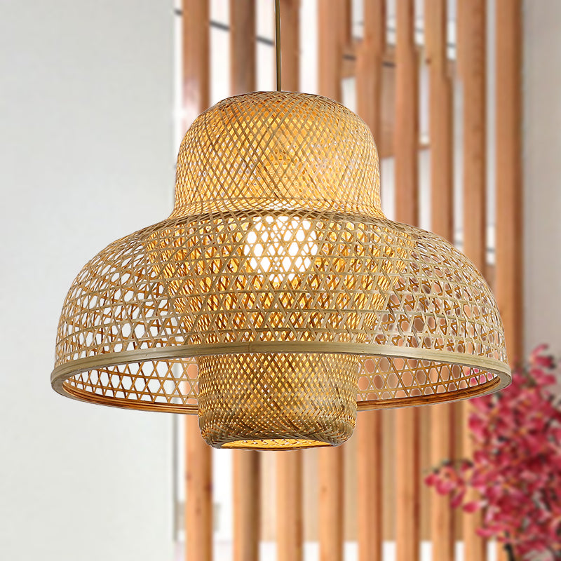 Asian 1 Head Hanging Light Flaxen Handcrafted Pendant Lighting Fixture with Bamboo Shade Clearhalo 'Ceiling Lights' 'Pendant Lights' 'Pendants' Lighting' 379993