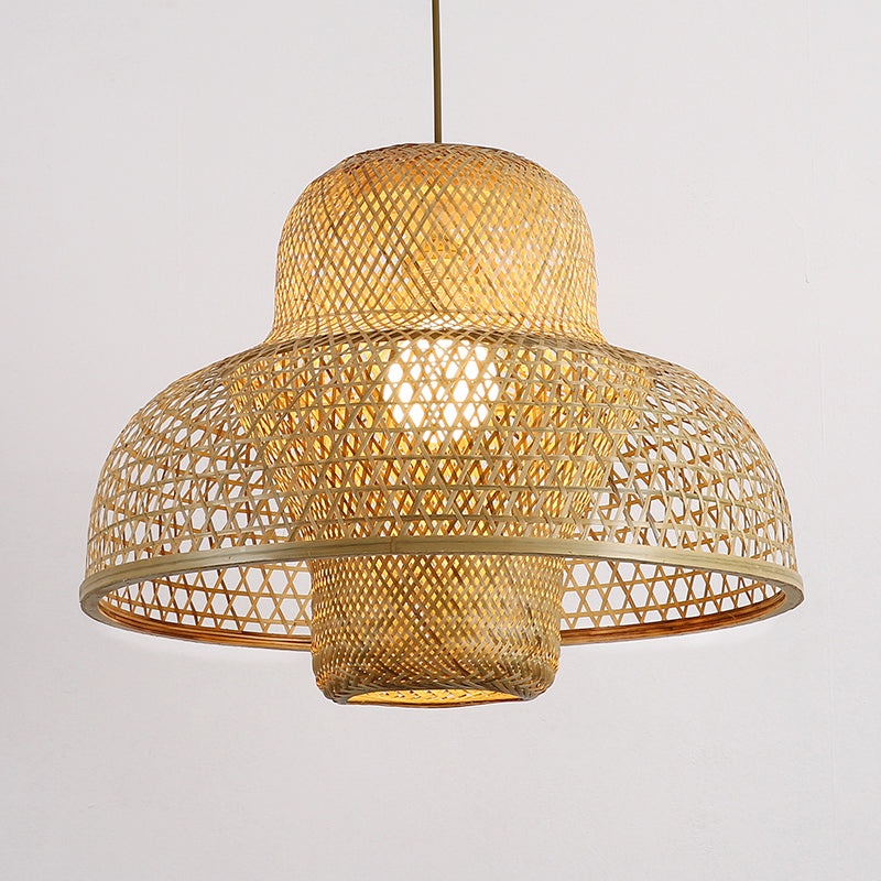 Asian 1 Head Hanging Light Flaxen Handcrafted Pendant Lighting Fixture with Bamboo Shade Clearhalo 'Ceiling Lights' 'Pendant Lights' 'Pendants' Lighting' 379995