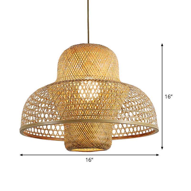 Asian 1 Head Hanging Light Flaxen Handcrafted Pendant Lighting Fixture with Bamboo Shade Clearhalo 'Ceiling Lights' 'Pendant Lights' 'Pendants' Lighting' 379996