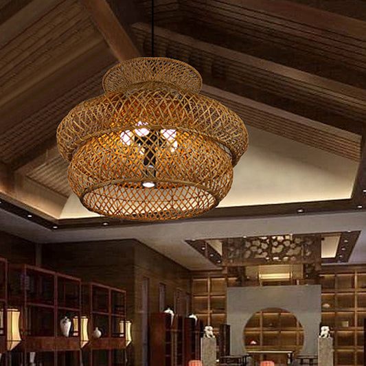 6 Heads Wide Flare Ceiling Chandelier Asian Bamboo Hanging Pendant Light in Brown Clearhalo 'Ceiling Lights' 'Chandeliers' Lighting' options 380002