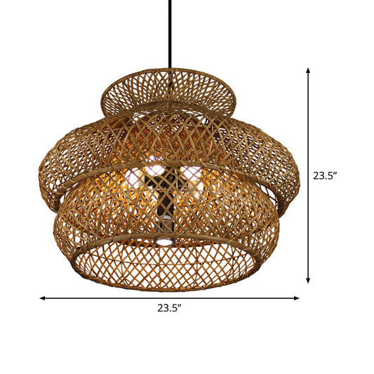 6 Heads Wide Flare Ceiling Chandelier Asian Bamboo Hanging Pendant Light in Brown Clearhalo 'Ceiling Lights' 'Chandeliers' Lighting' options 380006