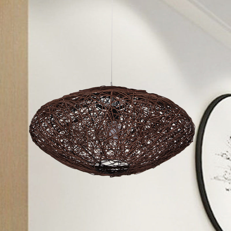 1 Head Teahouse Hanging Light Asian Black/White Pendant Lighting Fixture with Lantern Rattan Shade Black Clearhalo 'Ceiling Lights' 'Pendant Lights' 'Pendants' Lighting' 380007_3f9b3b62-c914-4821-8284-f6f506386a7a