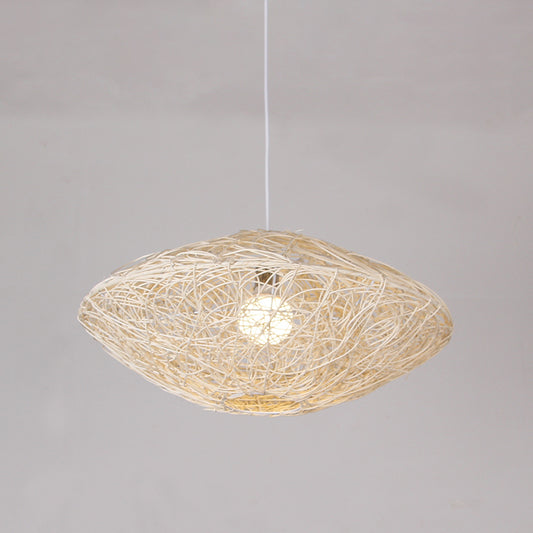 1 Head Teahouse Hanging Light Asian Black/White Pendant Lighting Fixture with Lantern Rattan Shade Clearhalo 'Ceiling Lights' 'Pendant Lights' 'Pendants' Lighting' 380012