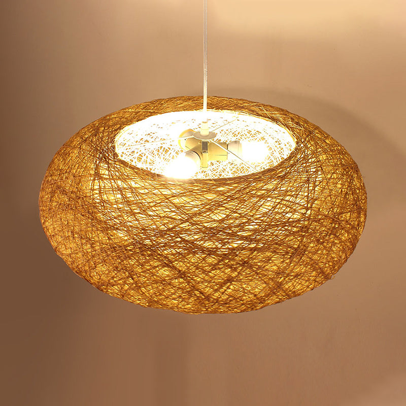 Handcrafted Pendant Chandelier Japanese Bamboo 3 Heads Suspended Lighting Fixture in Flaxen Clearhalo 'Ceiling Lights' 'Chandeliers' Lighting' options 380017