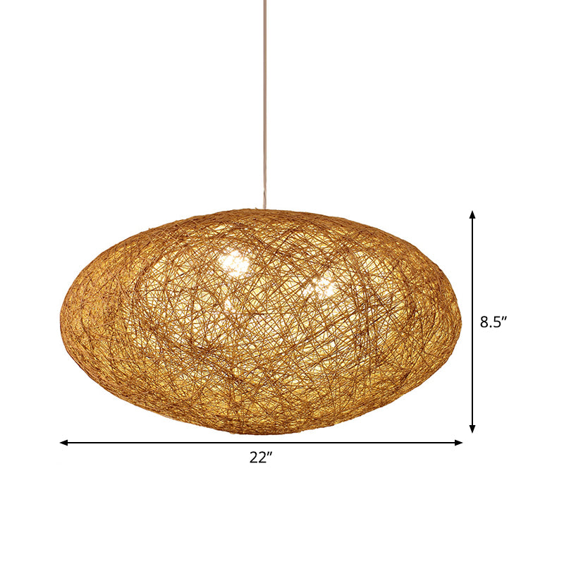 Handcrafted Pendant Chandelier Japanese Bamboo 3 Heads Suspended Lighting Fixture in Flaxen Clearhalo 'Ceiling Lights' 'Chandeliers' Lighting' options 380018