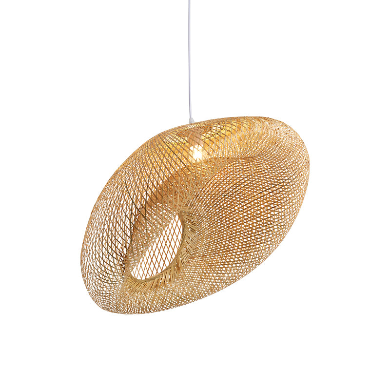 Hand Woven Bamboo Pendant Lighting Chinese 1 Head Flaxen Ceiling Suspension Lamp Clearhalo 'Ceiling Lights' 'Pendant Lights' 'Pendants' Lighting' 380033