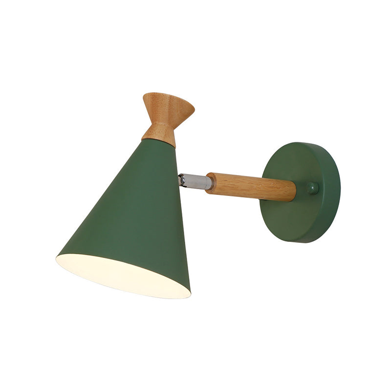 Metal Cone Shade Wall Light Nordic Style Rotatable 1 Light Bedside Reading Light in Blue/Green/Grey/White Clearhalo 'Cast Iron' 'Glass' 'Industrial' 'Modern wall lights' 'Modern' 'Tiffany' 'Traditional wall lights' 'Vanity Lights' 'Wall Lights' Lighting' 380052