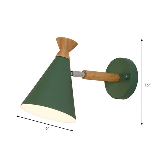 Metal Cone Shade Wall Light Nordic Style Rotatable 1 Light Bedside Reading Light in Blue/Green/Grey/White Clearhalo 'Cast Iron' 'Glass' 'Industrial' 'Modern wall lights' 'Modern' 'Tiffany' 'Traditional wall lights' 'Vanity Lights' 'Wall Lights' Lighting' 380053