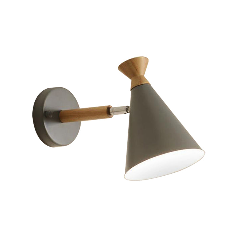 Metal Cone Shade Wall Light Nordic Style Rotatable 1 Light Bedside Reading Light in Blue/Green/Grey/White Clearhalo 'Cast Iron' 'Glass' 'Industrial' 'Modern wall lights' 'Modern' 'Tiffany' 'Traditional wall lights' 'Vanity Lights' 'Wall Lights' Lighting' 380057