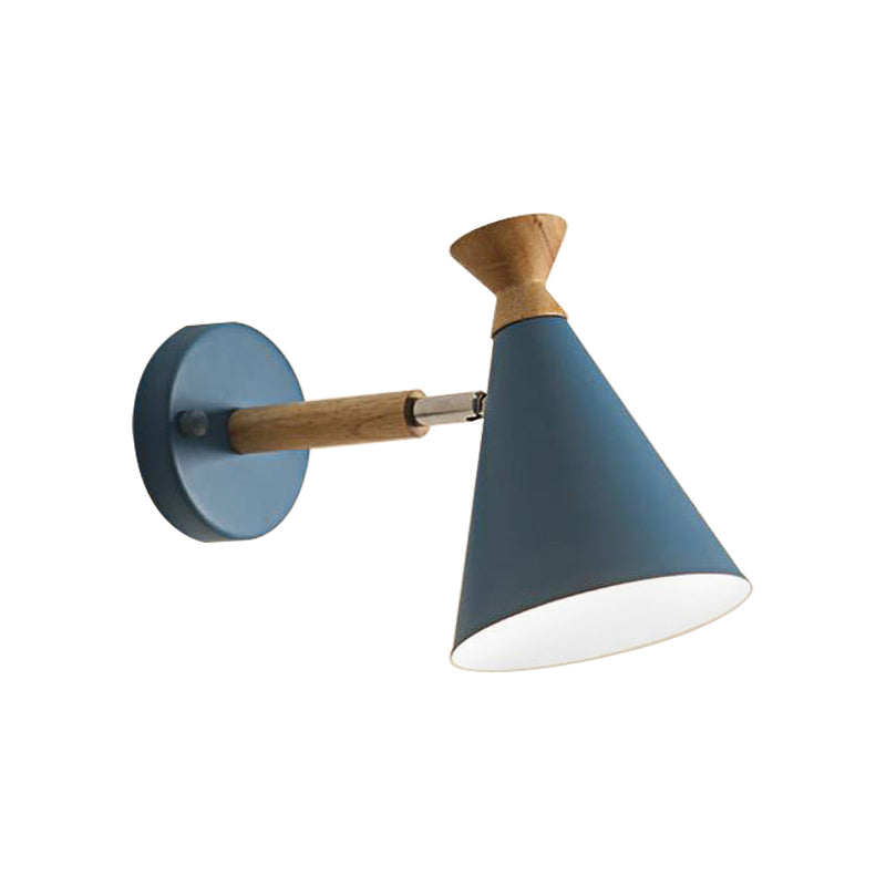 Metal Cone Shade Wall Light Nordic Style Rotatable 1 Light Bedside Reading Light in Blue/Green/Grey/White Clearhalo 'Cast Iron' 'Glass' 'Industrial' 'Modern wall lights' 'Modern' 'Tiffany' 'Traditional wall lights' 'Vanity Lights' 'Wall Lights' Lighting' 380059