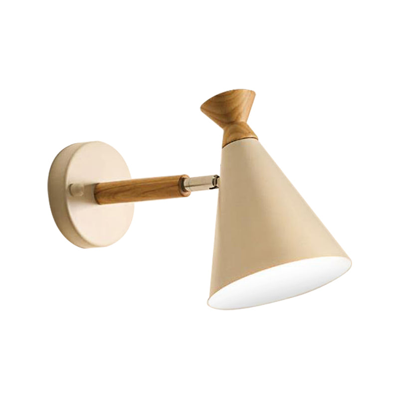 Metal Cone Shade Wall Light Nordic Style Rotatable 1 Light Bedside Reading Light in Blue/Green/Grey/White Clearhalo 'Cast Iron' 'Glass' 'Industrial' 'Modern wall lights' 'Modern' 'Tiffany' 'Traditional wall lights' 'Vanity Lights' 'Wall Lights' Lighting' 380061