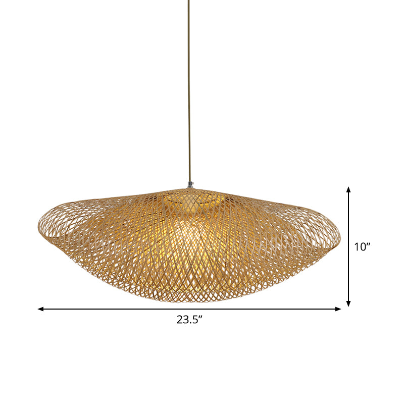 Asian 1 Bulb Hanging Light Flaxen Curved Pendant Lighting Fixture with Bamboo Shade Clearhalo 'Ceiling Lights' 'Pendant Lights' 'Pendants' Lighting' 380066