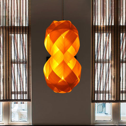 1 Bulb Hand Woven Pendant Light Chinese Wood Suspended Lighting Fixture in Beige Clearhalo 'Ceiling Lights' 'Pendant Lights' 'Pendants' Lighting' 380077