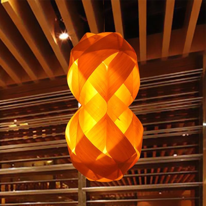 1 Bulb Hand Woven Pendant Light Chinese Wood Suspended Lighting Fixture in Beige Clearhalo 'Ceiling Lights' 'Pendant Lights' 'Pendants' Lighting' 380078