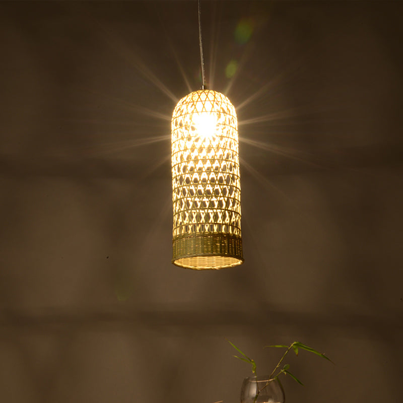 Japanese Hand Twisted Hanging Light Bamboo 1 Head Suspended Lighting Fixture in Beige Beige Clearhalo 'Ceiling Lights' 'Pendant Lights' 'Pendants' Lighting' 380087_a0ebec26-ded0-4732-b36c-707d5309a7b9