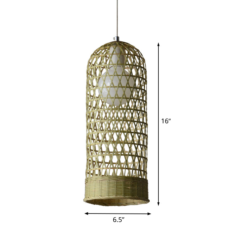 Japanese Hand Twisted Hanging Light Bamboo 1 Head Suspended Lighting Fixture in Beige Clearhalo 'Ceiling Lights' 'Pendant Lights' 'Pendants' Lighting' 380091