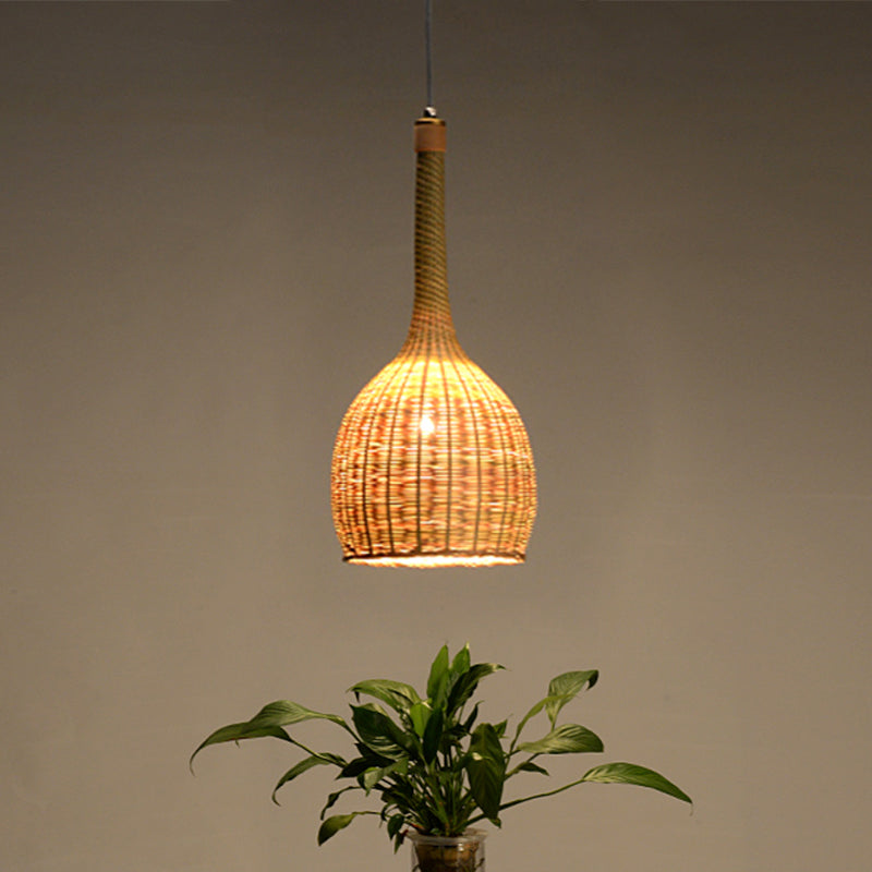 Jar Bamboo Down Lighting Asia 1 Bulb Beige Ceiling Suspension Lamp for Living Room Clearhalo 'Ceiling Lights' 'Pendant Lights' 'Pendants' Lighting' 380092