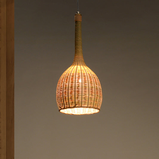 Jar Bamboo Down Lighting Asia 1 Bulb Beige Ceiling Suspension Lamp for Living Room Clearhalo 'Ceiling Lights' 'Pendant Lights' 'Pendants' Lighting' 380093