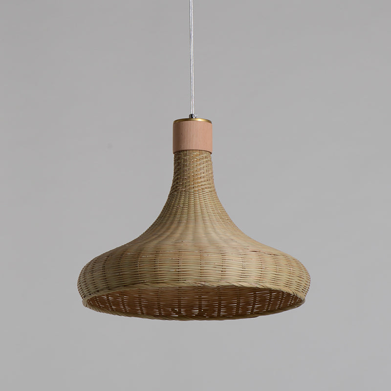 Bamboo Handcrafted Pendant Light Japanese 1 Bulb Suspended Lighting Fixture in Flaxen Clearhalo 'Ceiling Lights' 'Pendant Lights' 'Pendants' Lighting' 380100