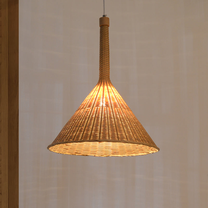 Conical Ceiling Lamp Asian Bamboo 1 Head Flaxen Hanging Pendant Light for Tearoom Clearhalo 'Ceiling Lights' 'Pendant Lights' 'Pendants' Lighting' 380103