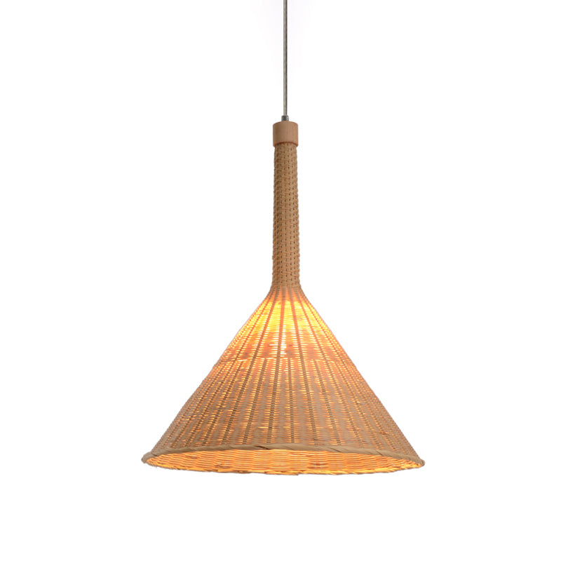 Conical Ceiling Lamp Asian Bamboo 1 Head Flaxen Hanging Pendant Light for Tearoom Clearhalo 'Ceiling Lights' 'Pendant Lights' 'Pendants' Lighting' 380104