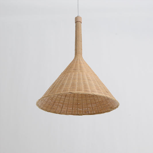 Conical Ceiling Lamp Asian Bamboo 1 Head Flaxen Hanging Pendant Light for Tearoom Clearhalo 'Ceiling Lights' 'Pendant Lights' 'Pendants' Lighting' 380105