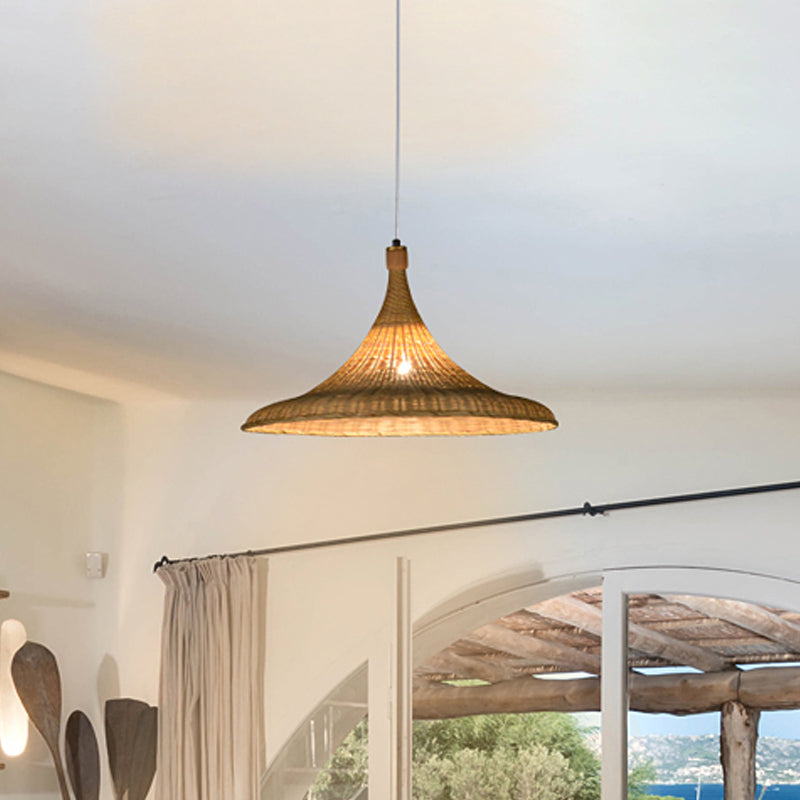 1 Head Wide Flare Pendant Light Chinese Bamboo Suspended Lighting Fixture in Flaxen Clearhalo 'Ceiling Lights' 'Pendant Lights' 'Pendants' Lighting' 380107