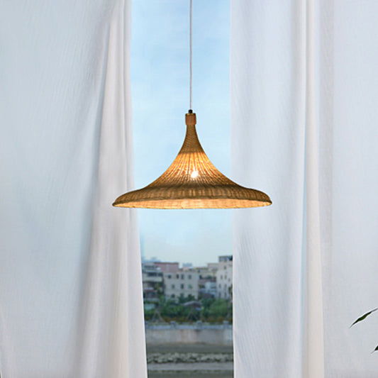 1 Head Wide Flare Pendant Light Chinese Bamboo Suspended Lighting Fixture in Flaxen Clearhalo 'Ceiling Lights' 'Pendant Lights' 'Pendants' Lighting' 380109